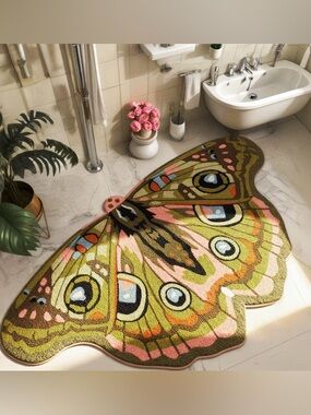 Fairy Core aesthetics Butterfly Shaped Home Decorative  Rug - Pink & Green New
